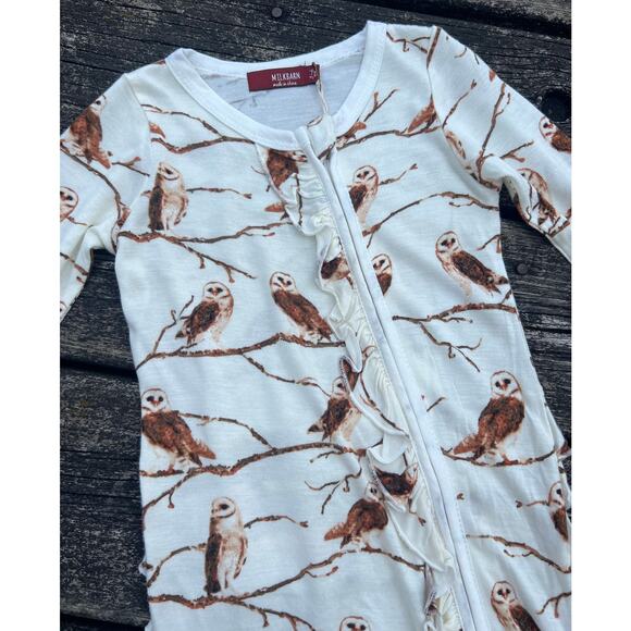 NWT‎ MILKBARN 3-6m Owl Bamboo Ruffle Zipper Footed Romper Baby One-Piece Soft - Picture 3 of 7